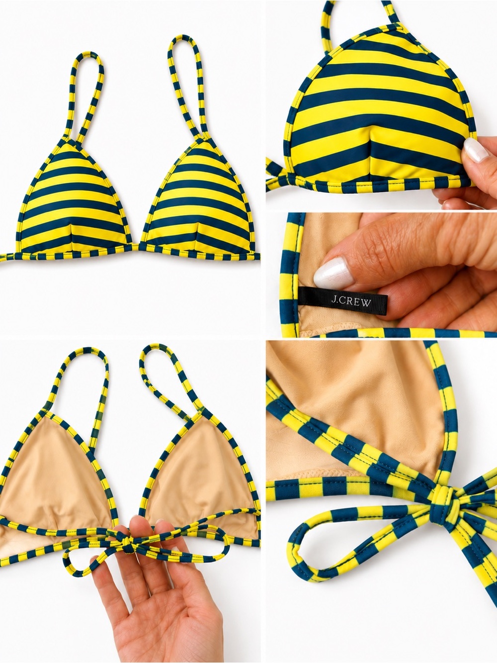 J. Crew Yellow and Navy Striped Triangle Bikini Top